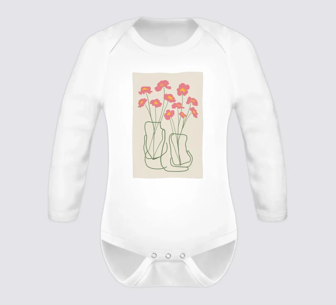 Minimalist Pink Poppies long-sleeve baby romper by Flock Reverie