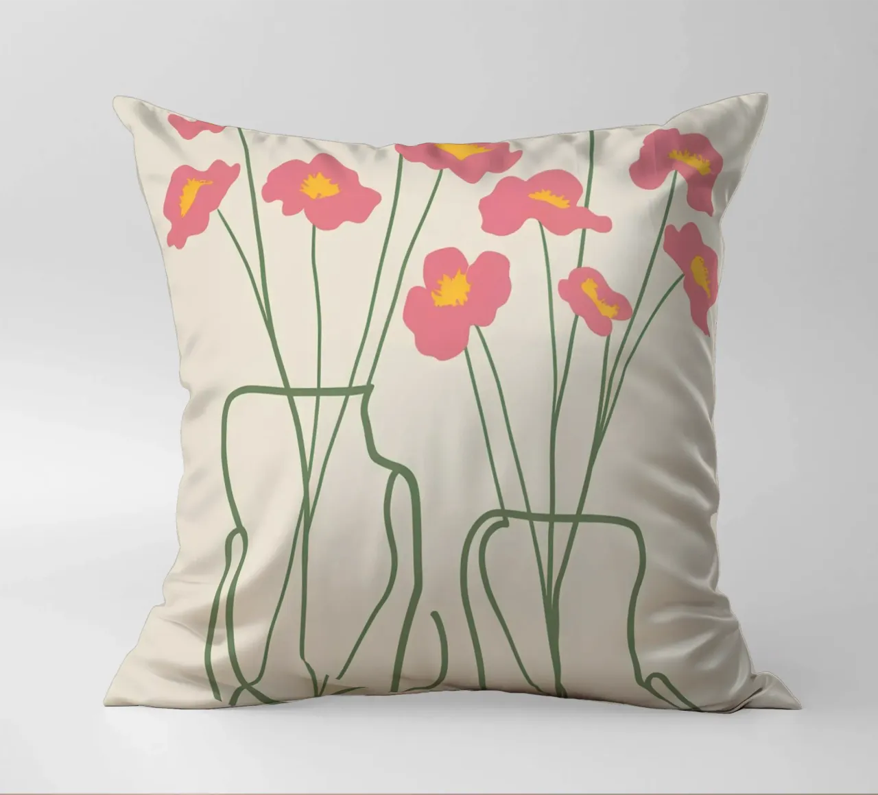 Minimalist Pink Poppies decorative cushion by Flock Reverie