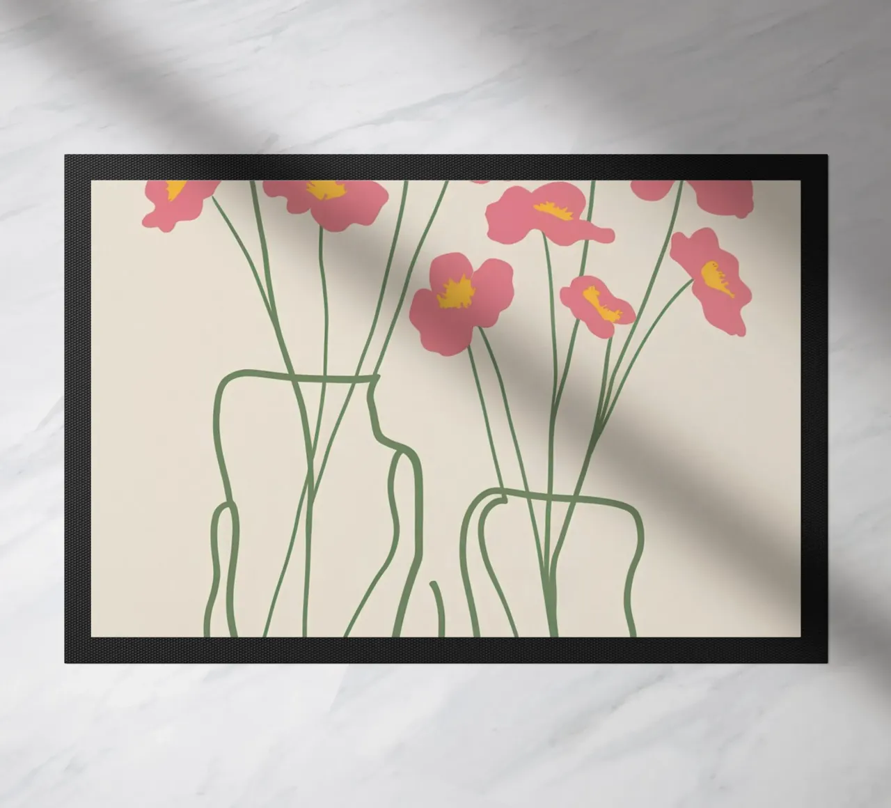 Minimalist Pink Poppies doormat by Flock Reverie