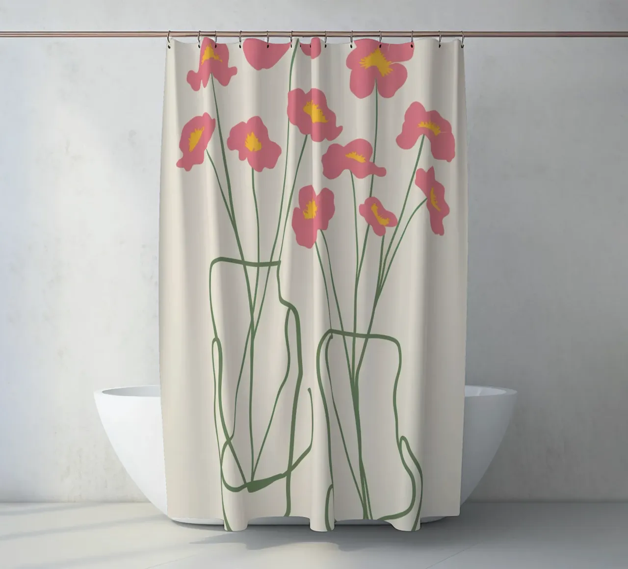 Minimalist Pink Poppies shower curtain by Flock Reverie