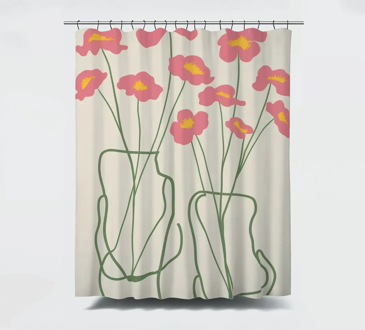 Minimalist Pink Poppies shower curtain by Flock Reverie