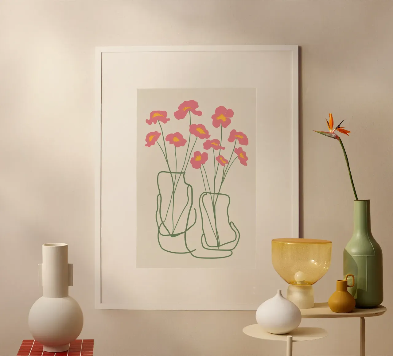 Minimalist Pink Poppies poster by Flock Reverie