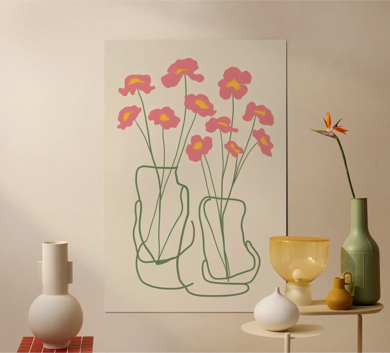 Minimalist Pink Poppies poster by Flock Reverie