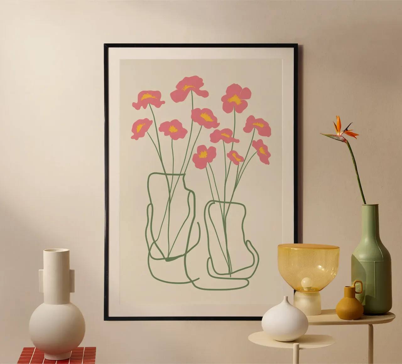 Minimalist Pink Poppies poster by Flock Reverie