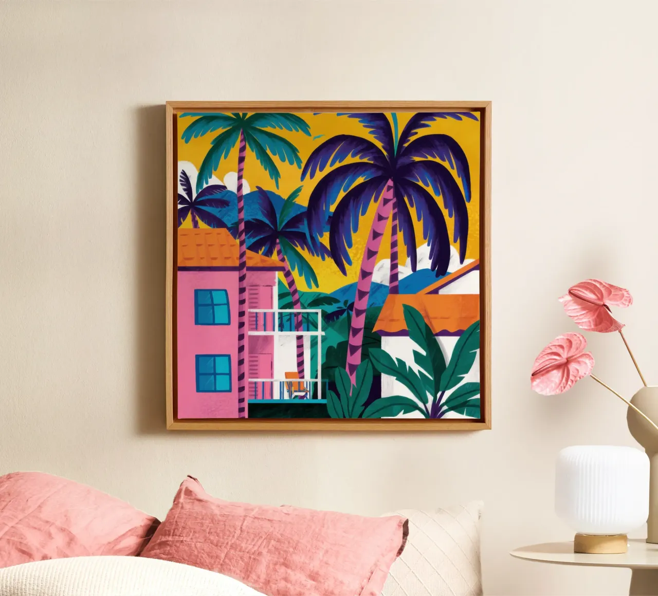 Fuchsia palmblauw canvas met Baklijst van Prism Ritual