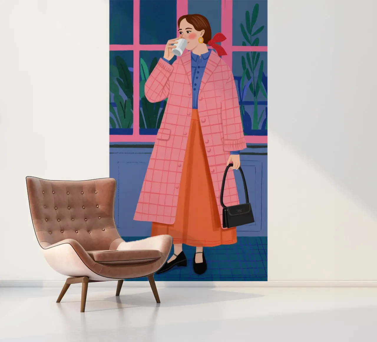 Chic in a Pink Coat photo wallpaper by Flock Reverie
