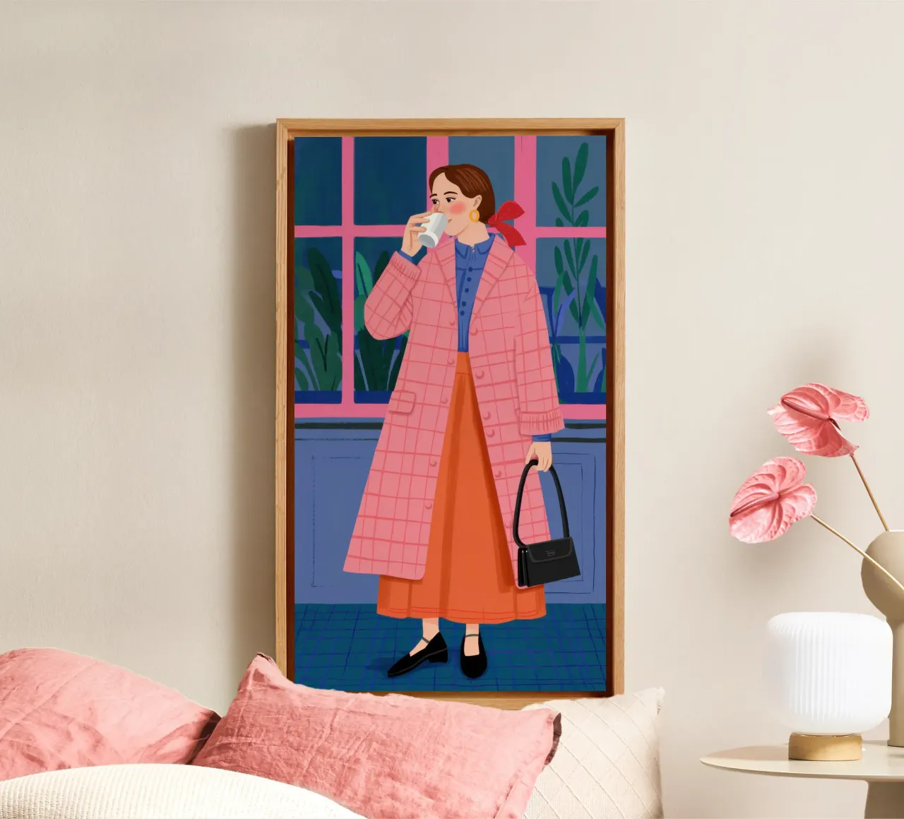 Chic con un cappotto rosa tela con Cornice a cassetta da Flock Reverie