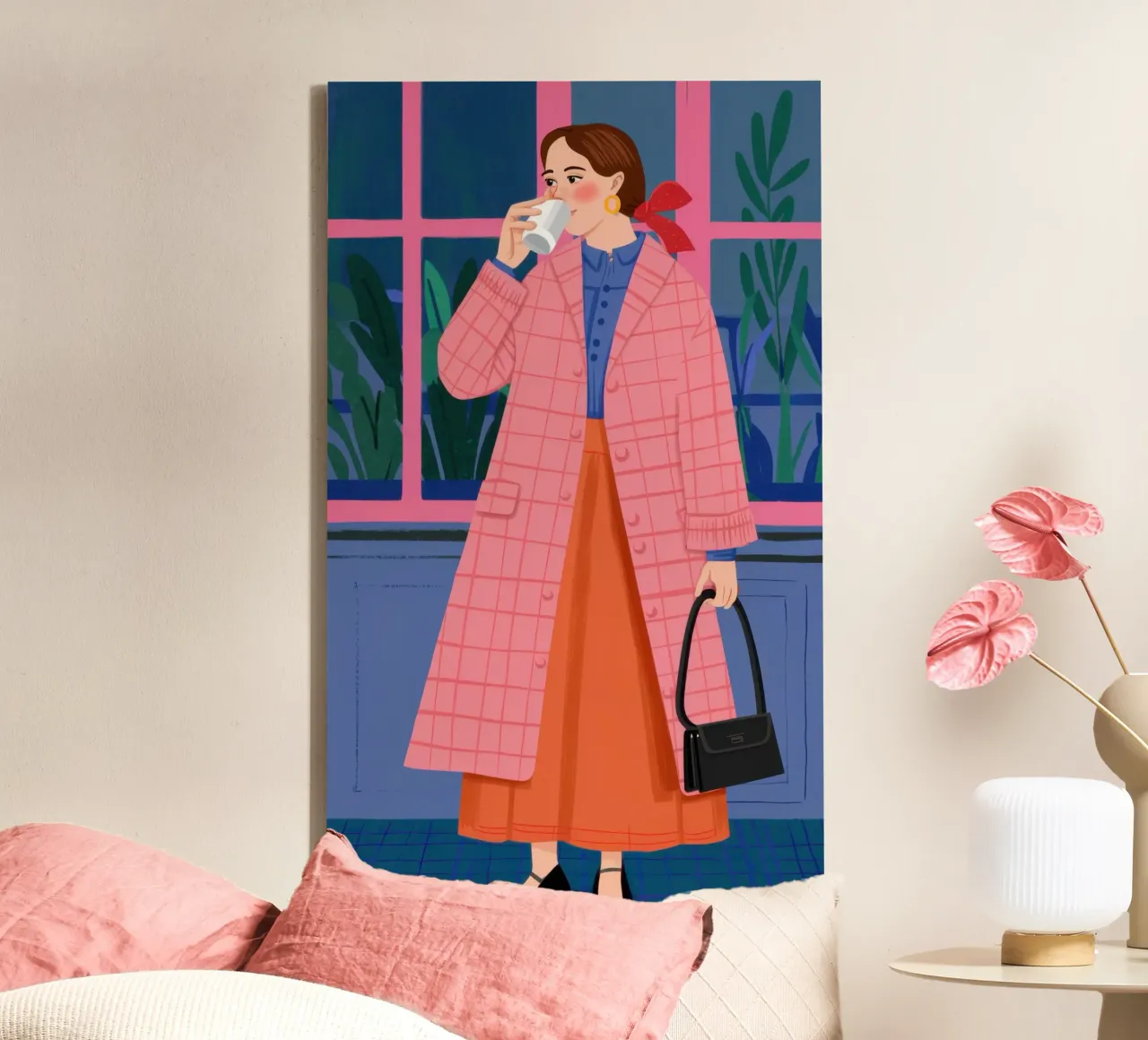 Chic con un cappotto rosa tela con Cornice a cassetta da Flock Reverie