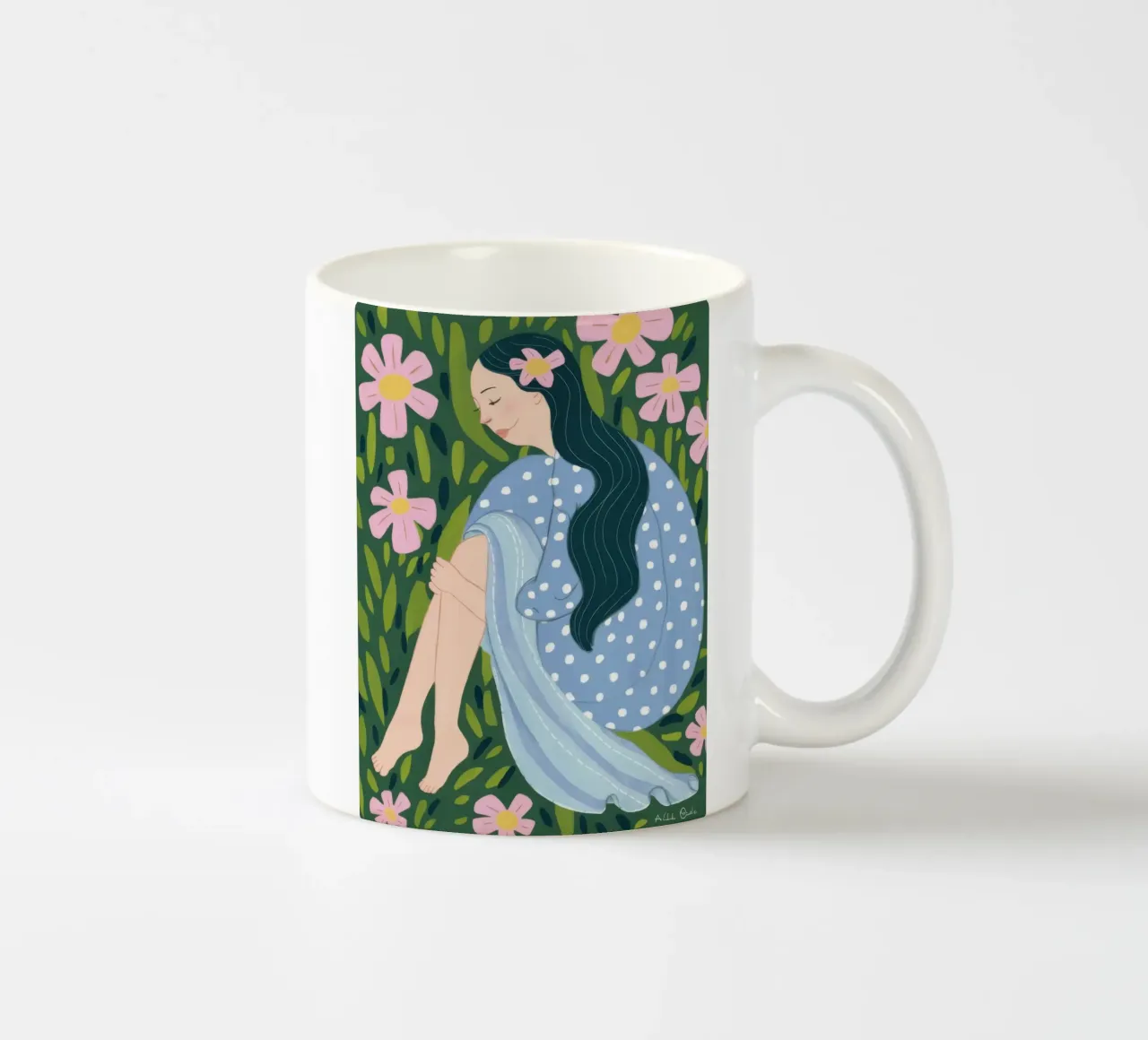 Ragazza in un campo di margherite tazza in ceramica da Flock Reverie