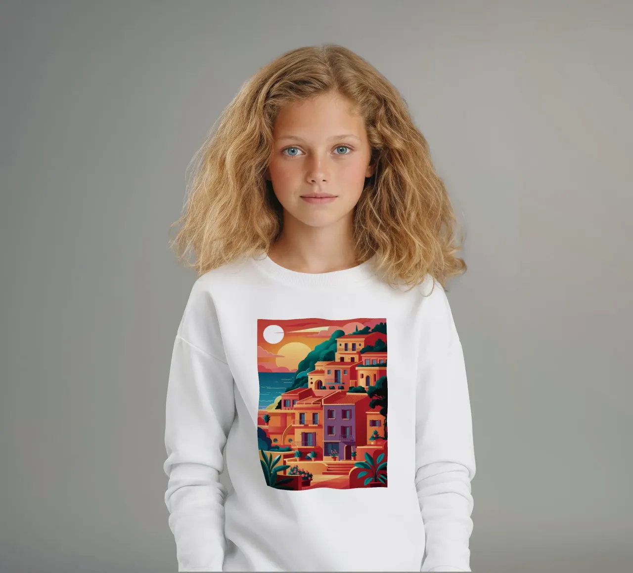 Chromatisches Küstendorf Kinder Sweatshirt von Prism Ritual