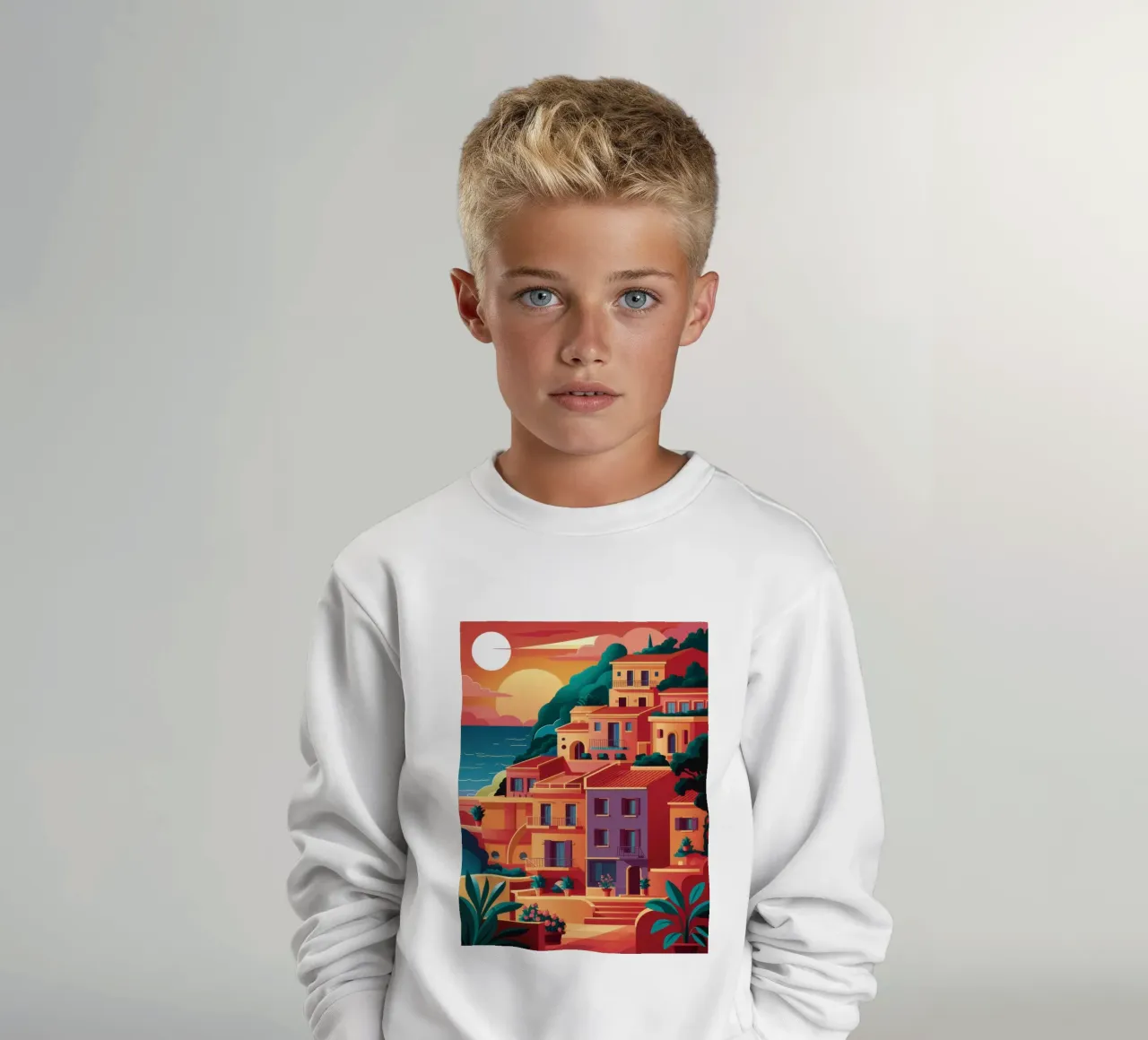 Chromatisches Küstendorf Kinder Sweatshirt von Prism Ritual