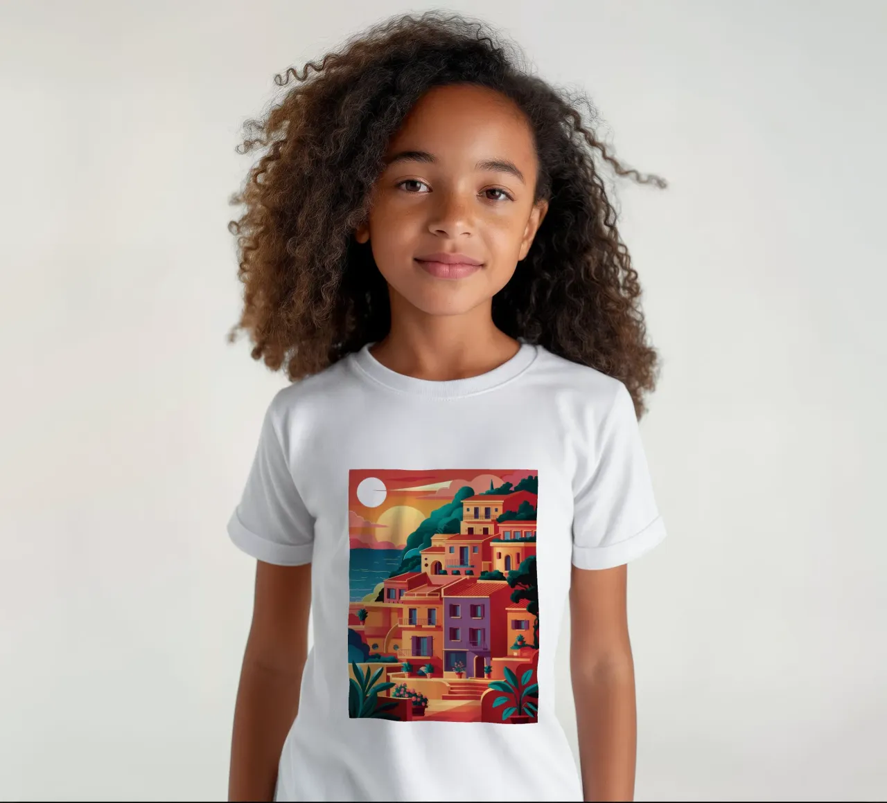 Coastal Chromatic Village kids t-shirt by Prism Ritual