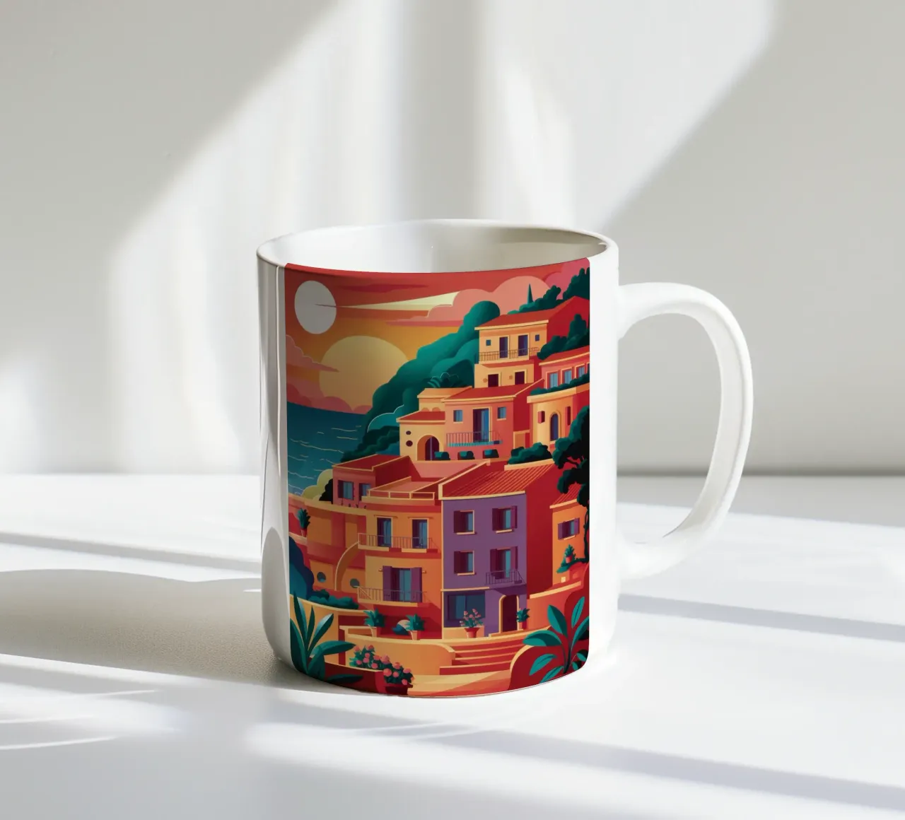 Coastal Chromatic Village ceramic mug by Prism Ritual