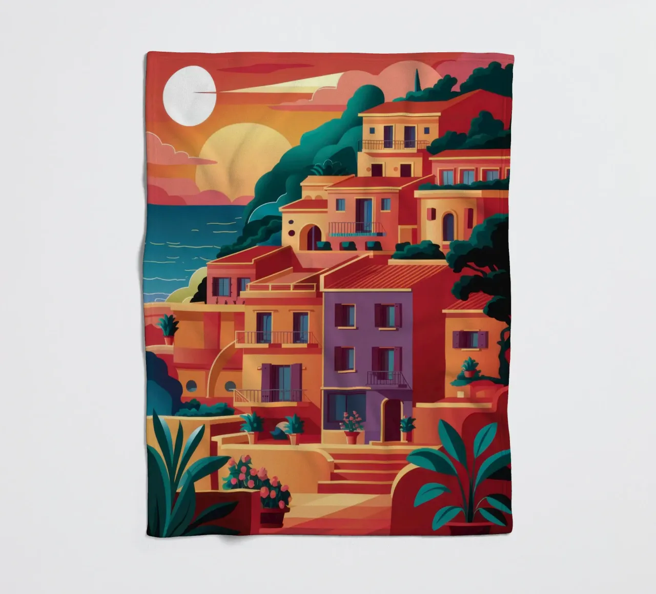 Coastal Chromatic Village fleece blanket by Prism Ritual
