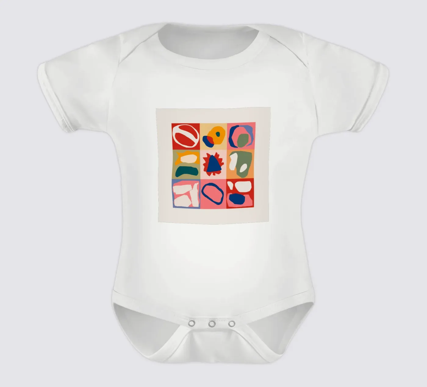 Playful Shape Patchwork short-sleeve baby romper by Prism Ritual