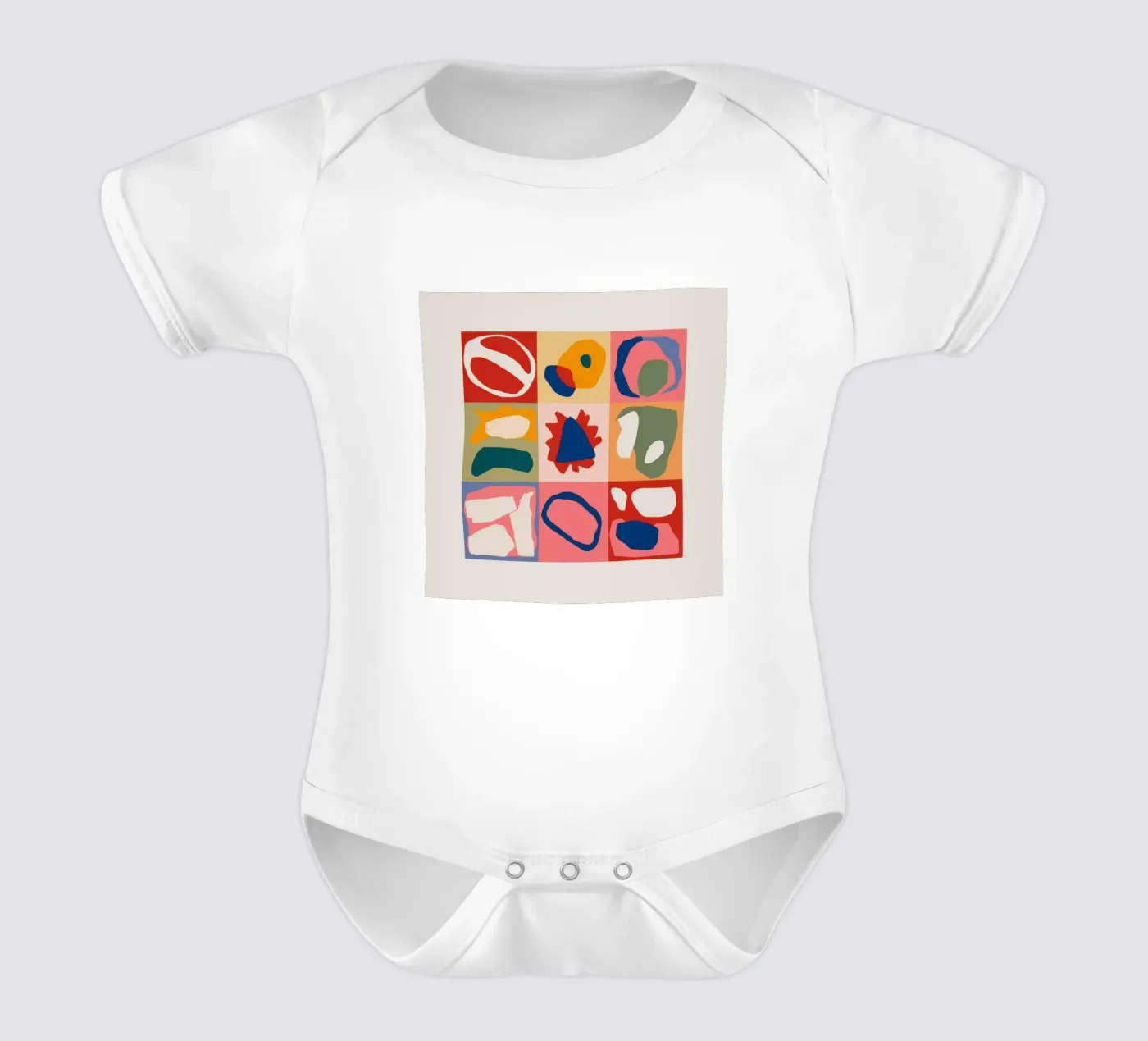 Playful Shape Patchwork short-sleeve baby romper by Prism Ritual