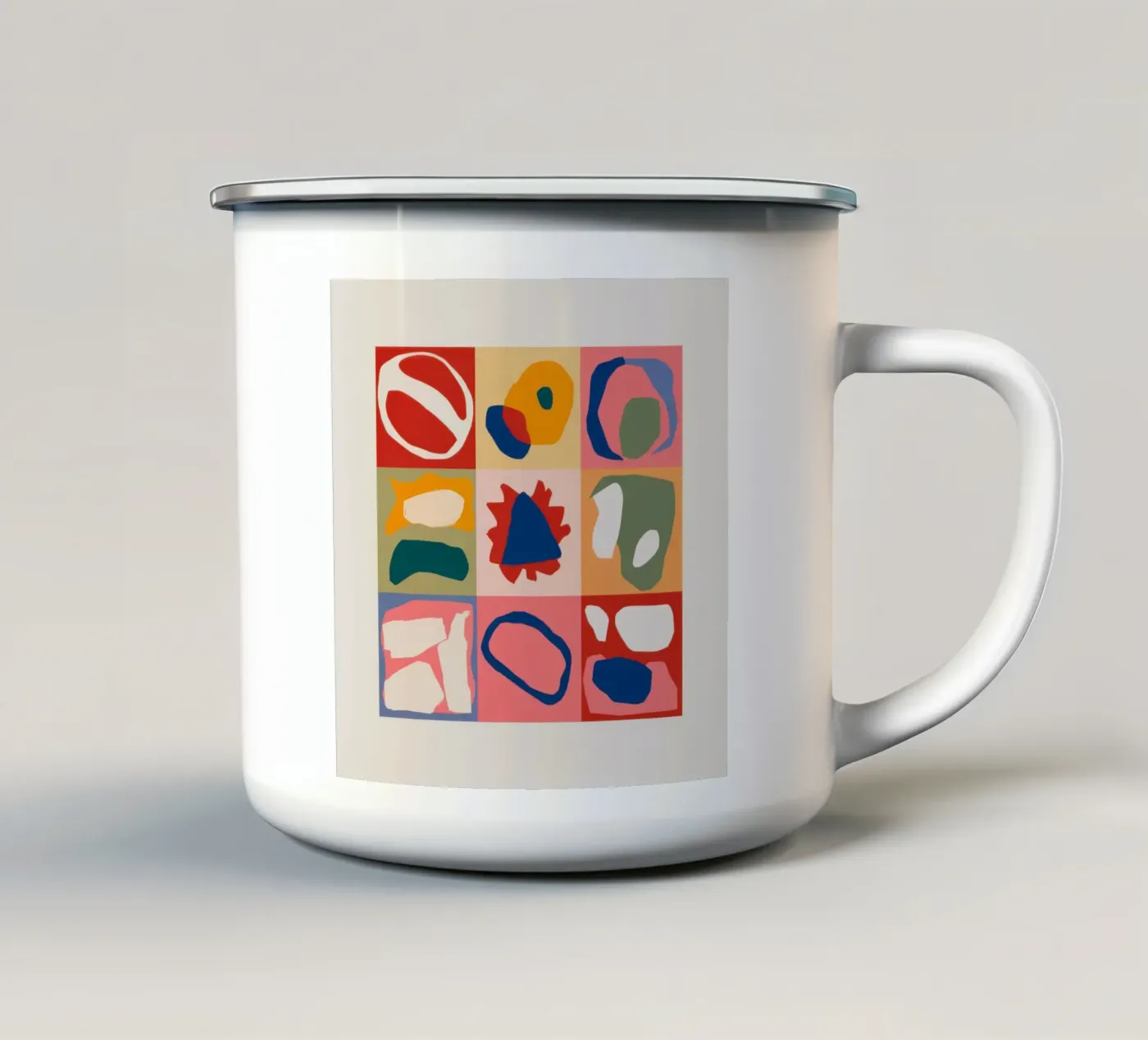 Playful Shape Patchwork enamel mug by Prism Ritual