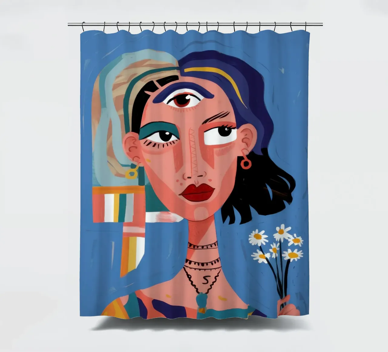 The Girl with Three Eyes shower curtain by Flock Reverie
