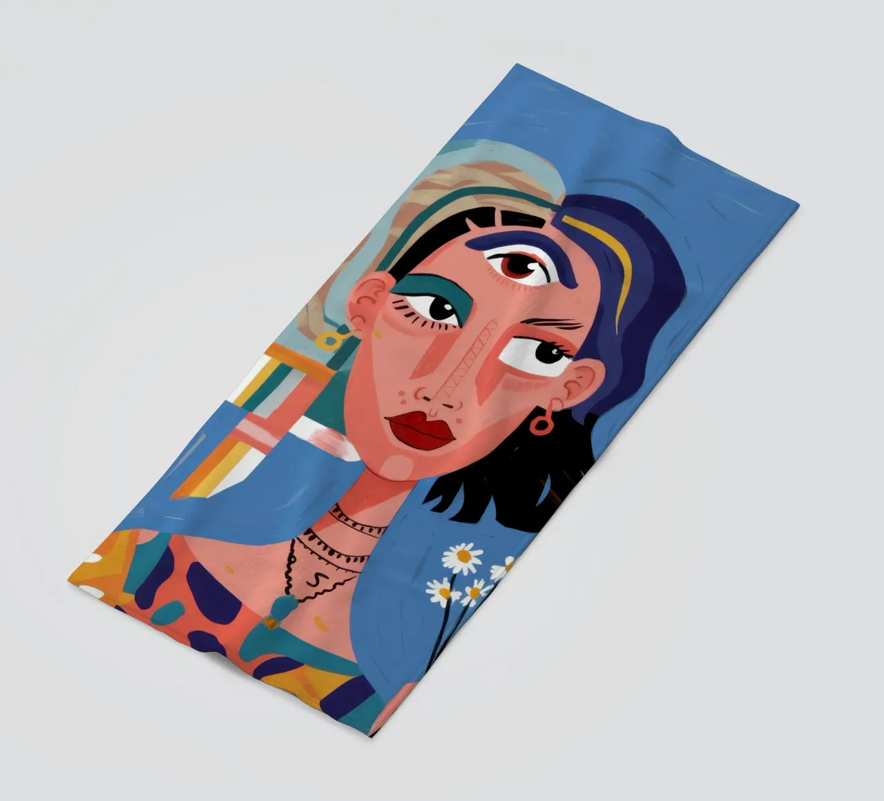 The Girl with Three Eyes beach towel by Flock Reverie