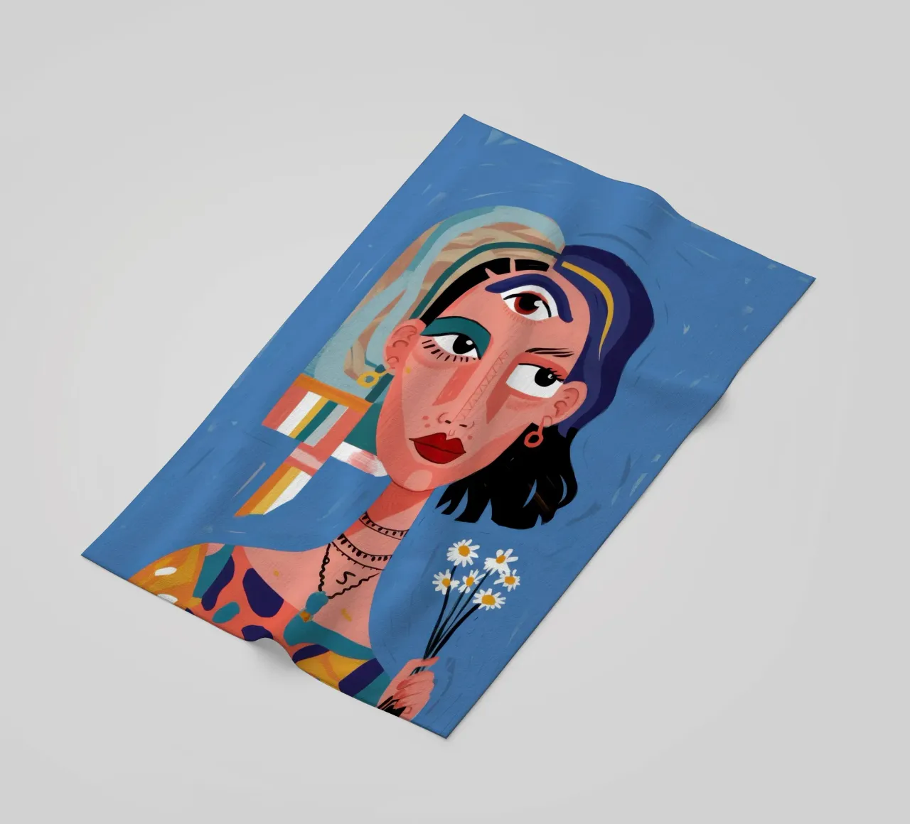 The Girl with Three Eyes beach towel by Flock Reverie