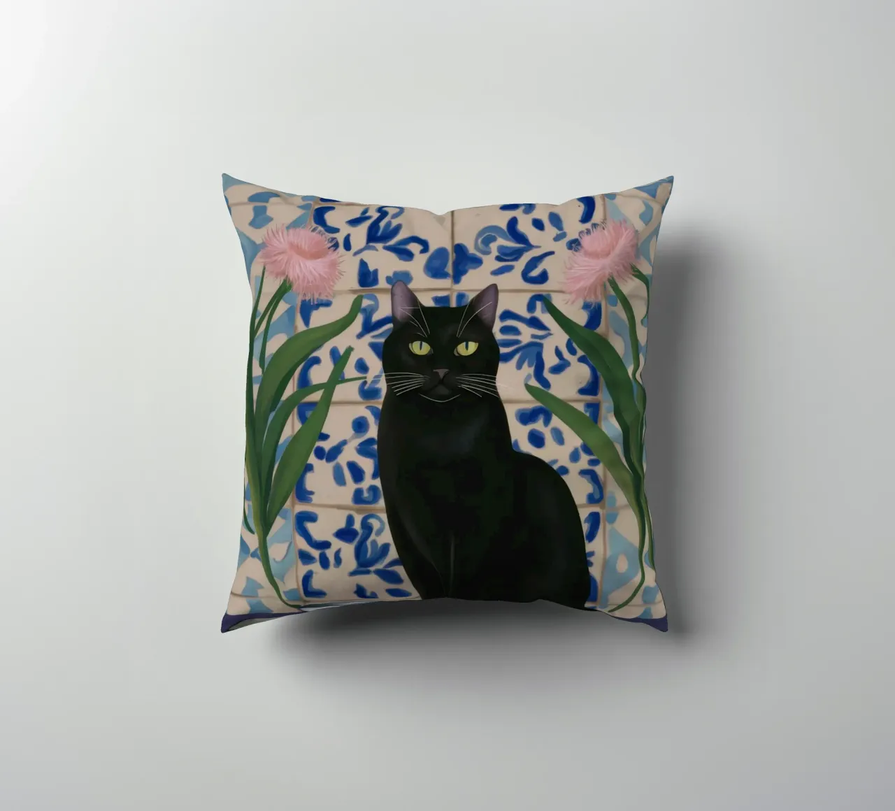 Gatto nero, notte floreale cuscino da Flock Reverie