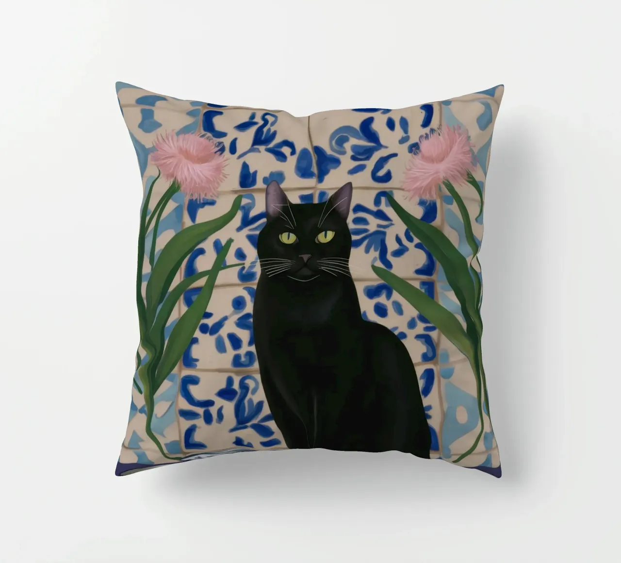 Gatto nero, notte floreale cuscino da Flock Reverie