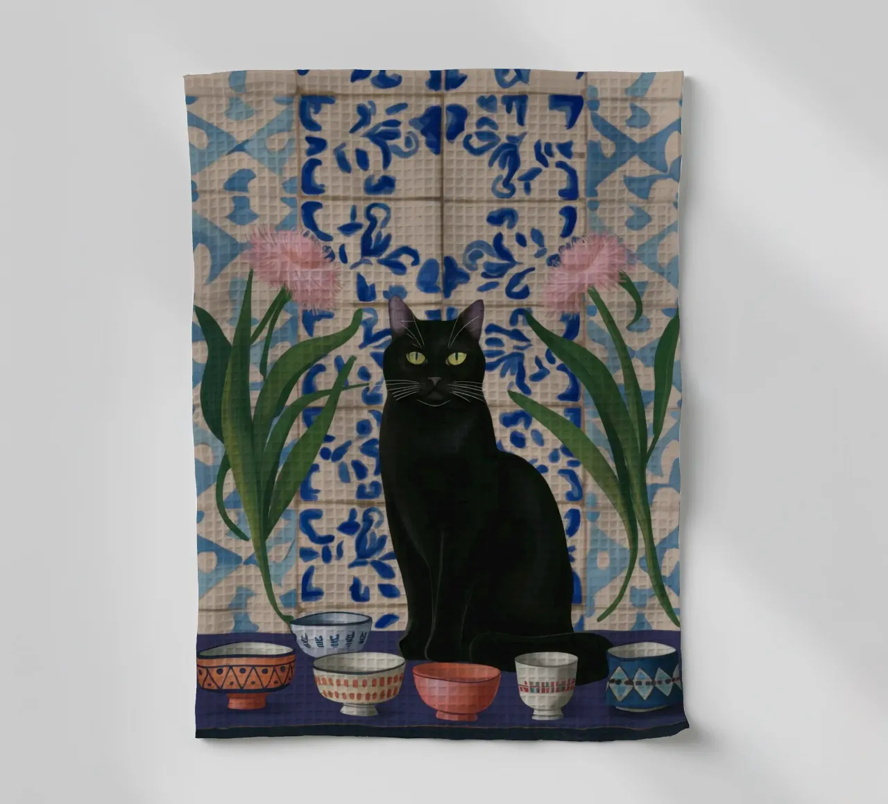 Gatto nero, notte floreale canovaccio da cucina da Flock Reverie