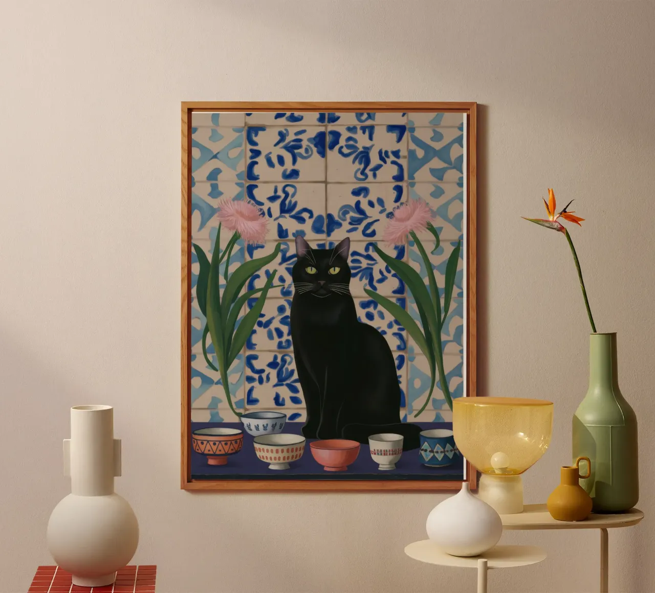 Gatto nero, notte floreale alluminio dibond da Flock Reverie