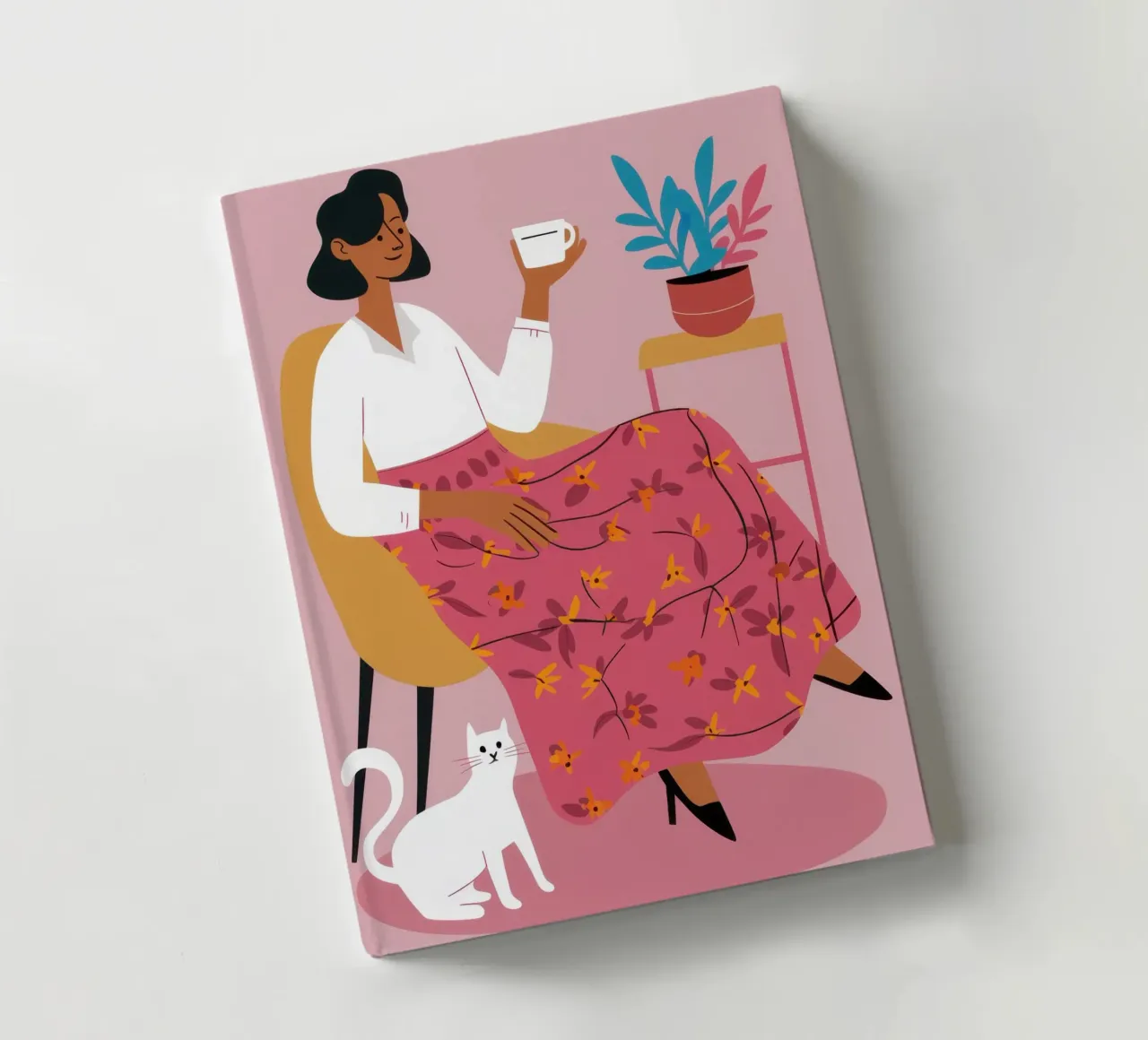 Tea Time with White Cat notebook by Flock Reverie