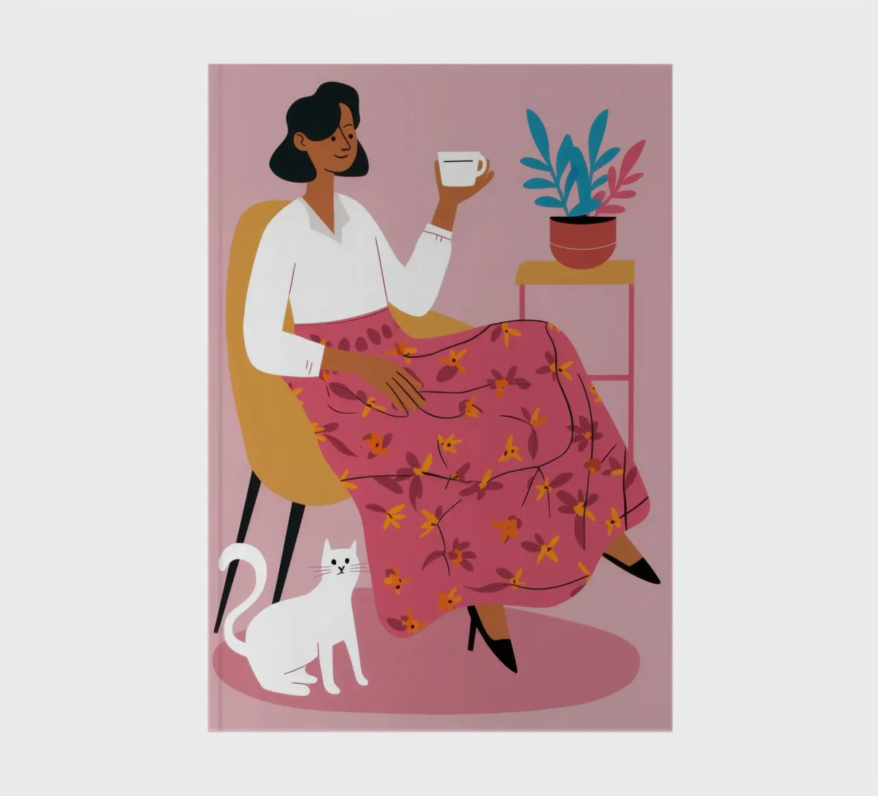 Tea Time with White Cat notebook by Flock Reverie