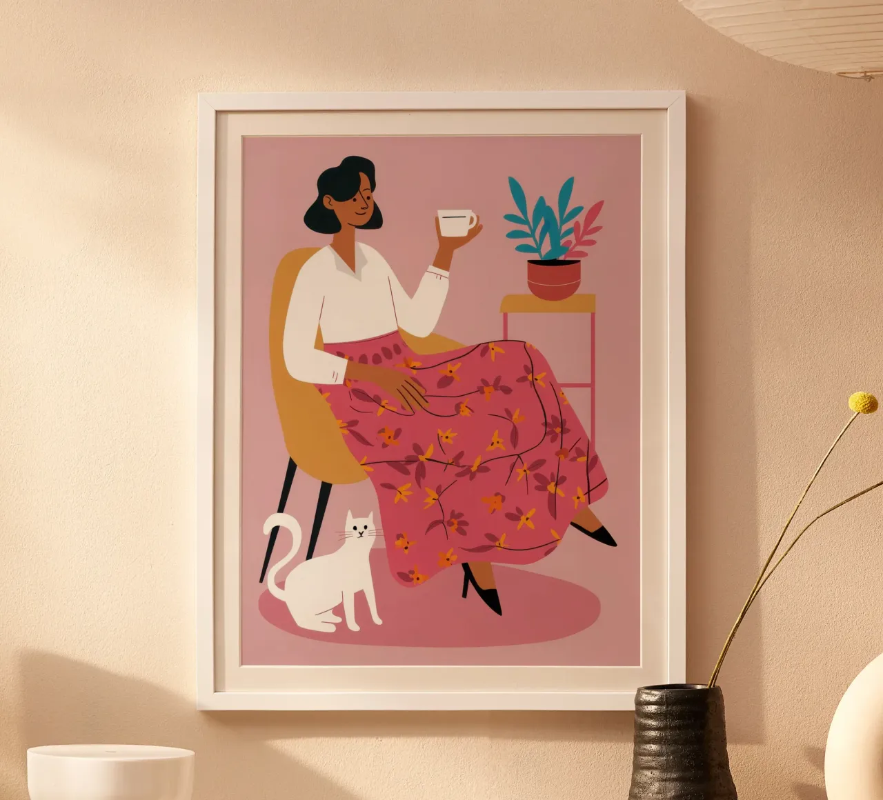 Tea Time with White Cat hahnemühle by Flock Reverie