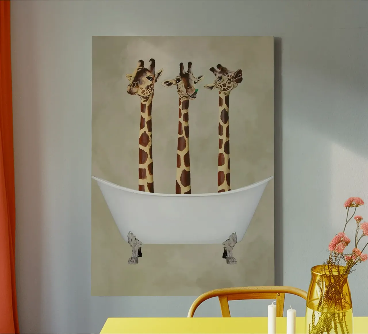 Coco De Paris - Giraffe nella vasca da bagno tela con Cornice a cassetta da muench benjamin