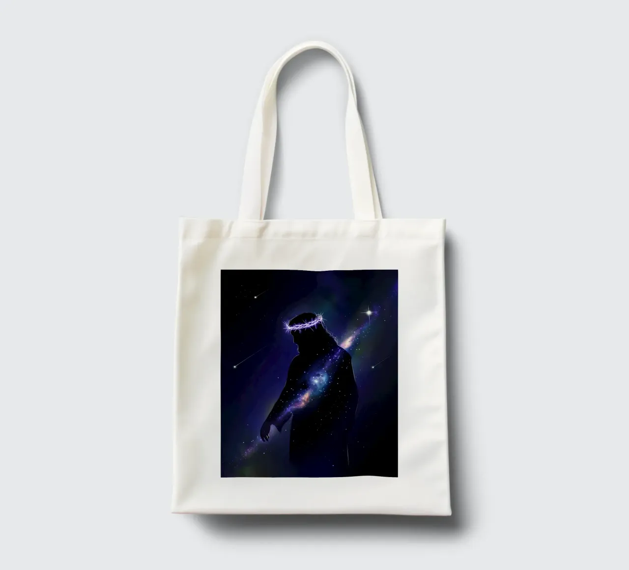 Gesù e la sua corona di stelle - Fede e universo borsa in juta da Plain Thoughts