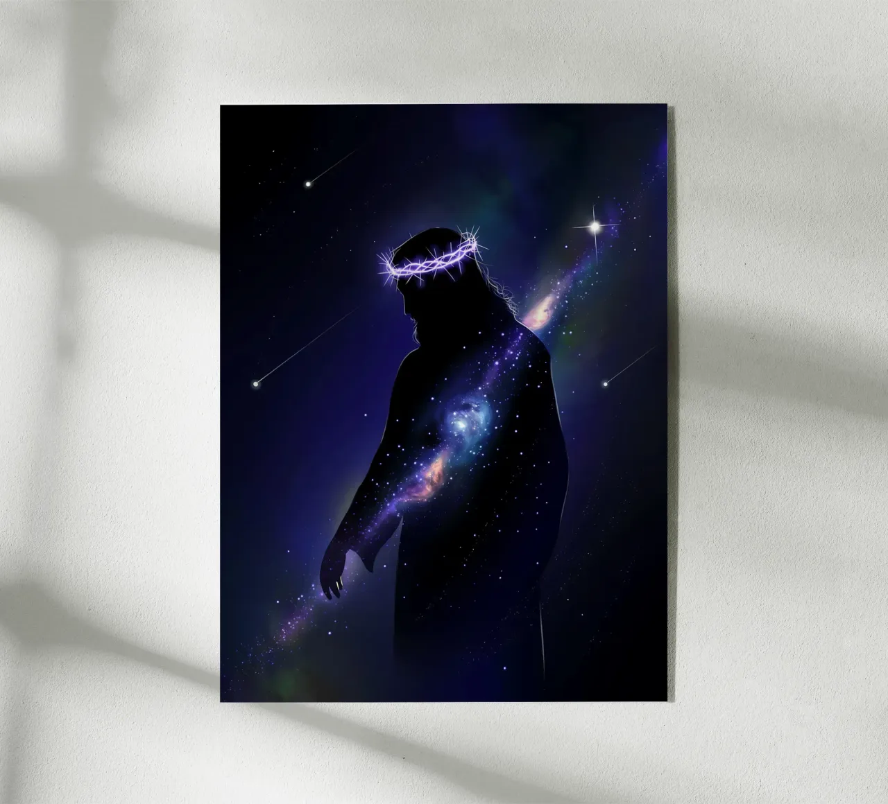 Gesù e la sua corona di stelle - Fede e universo plexiglass da Plain Thoughts