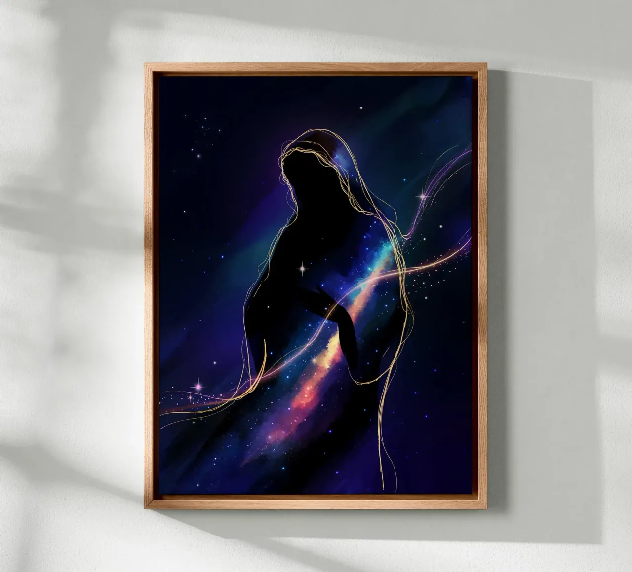 Vierge Marie - Heavenly light and spirituality canvas with Floater frame by Plain Thoughts