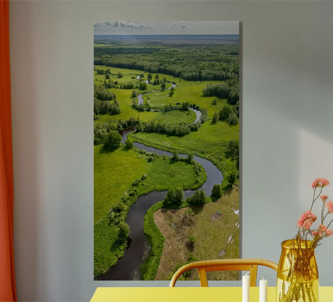Vue aérienne d'une rivière sinueuse en Estonie plexiglas de anderm