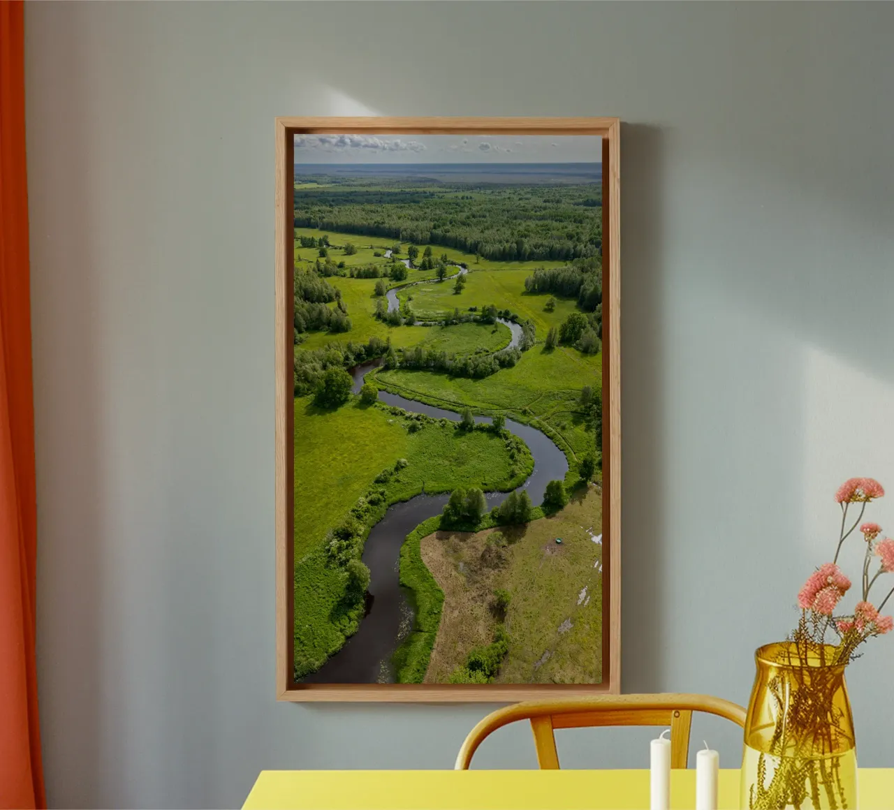 Aerial view of winding river in Estonia canvas with Floater frame by anderm