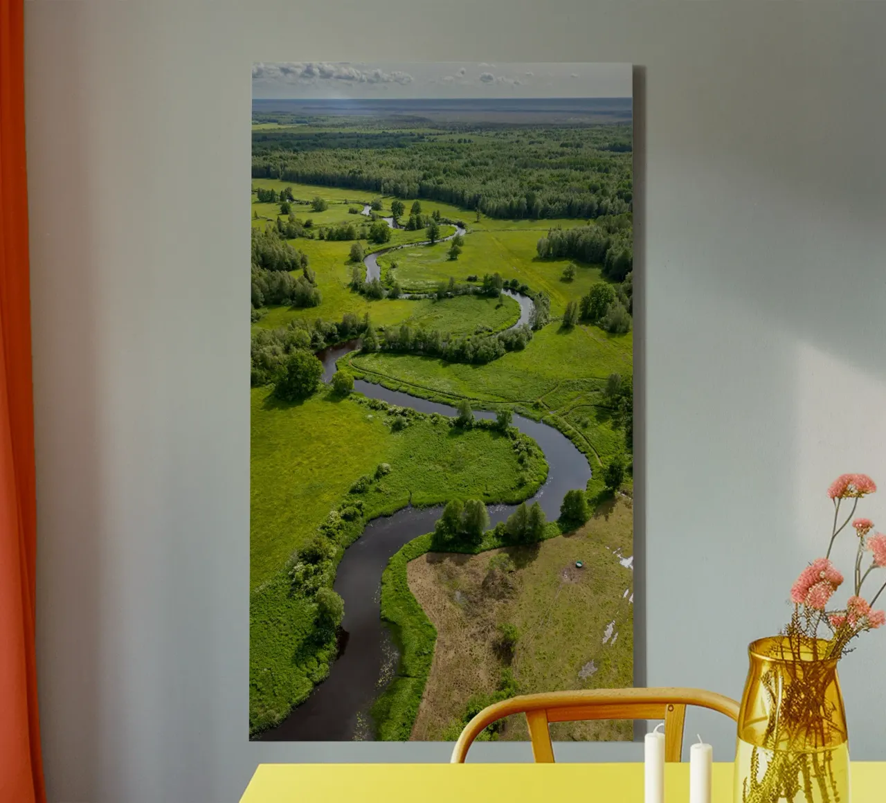 Aerial view of winding river in Estonia canvas with Floater frame by anderm