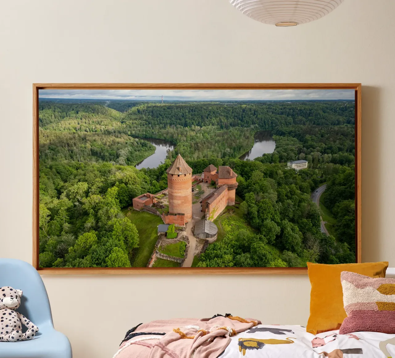 Aerial view of Turaida Castle in Latvia canvas with Floater frame by anderm