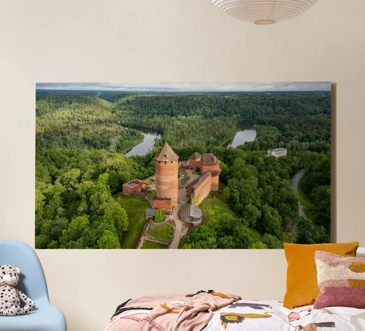 Aerial view of Turaida Castle in Latvia canvas with Floater frame by anderm