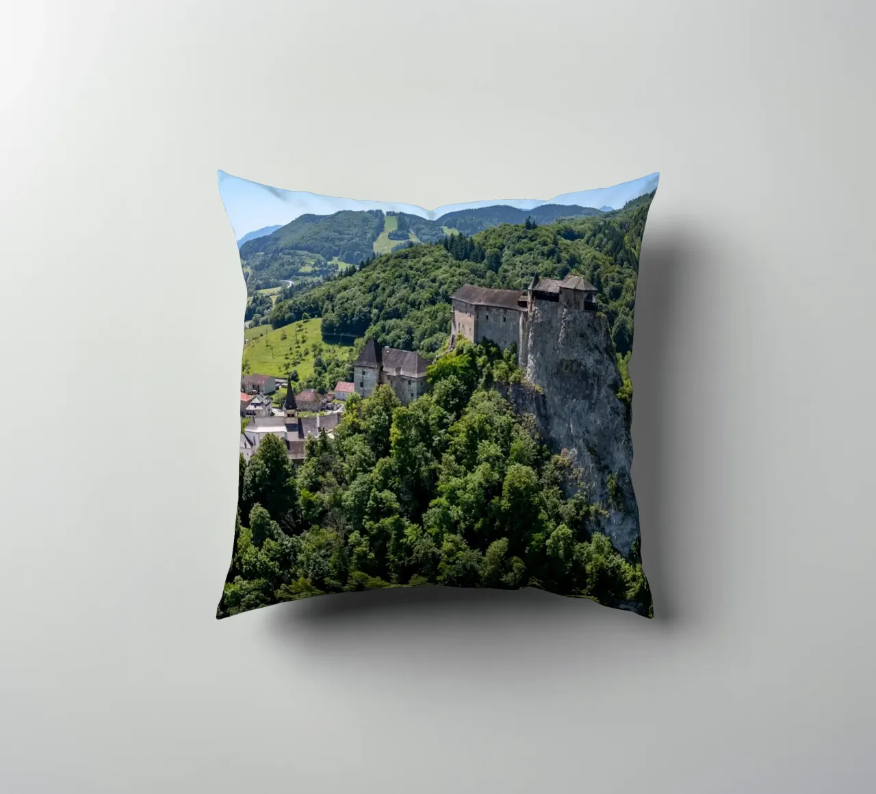 Aerial view of Orava Castle in Slovakia decorative cushion by anderm