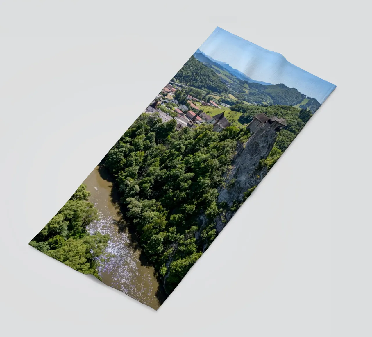 Aerial view of Orava Castle in Slovakia beach towel by anderm