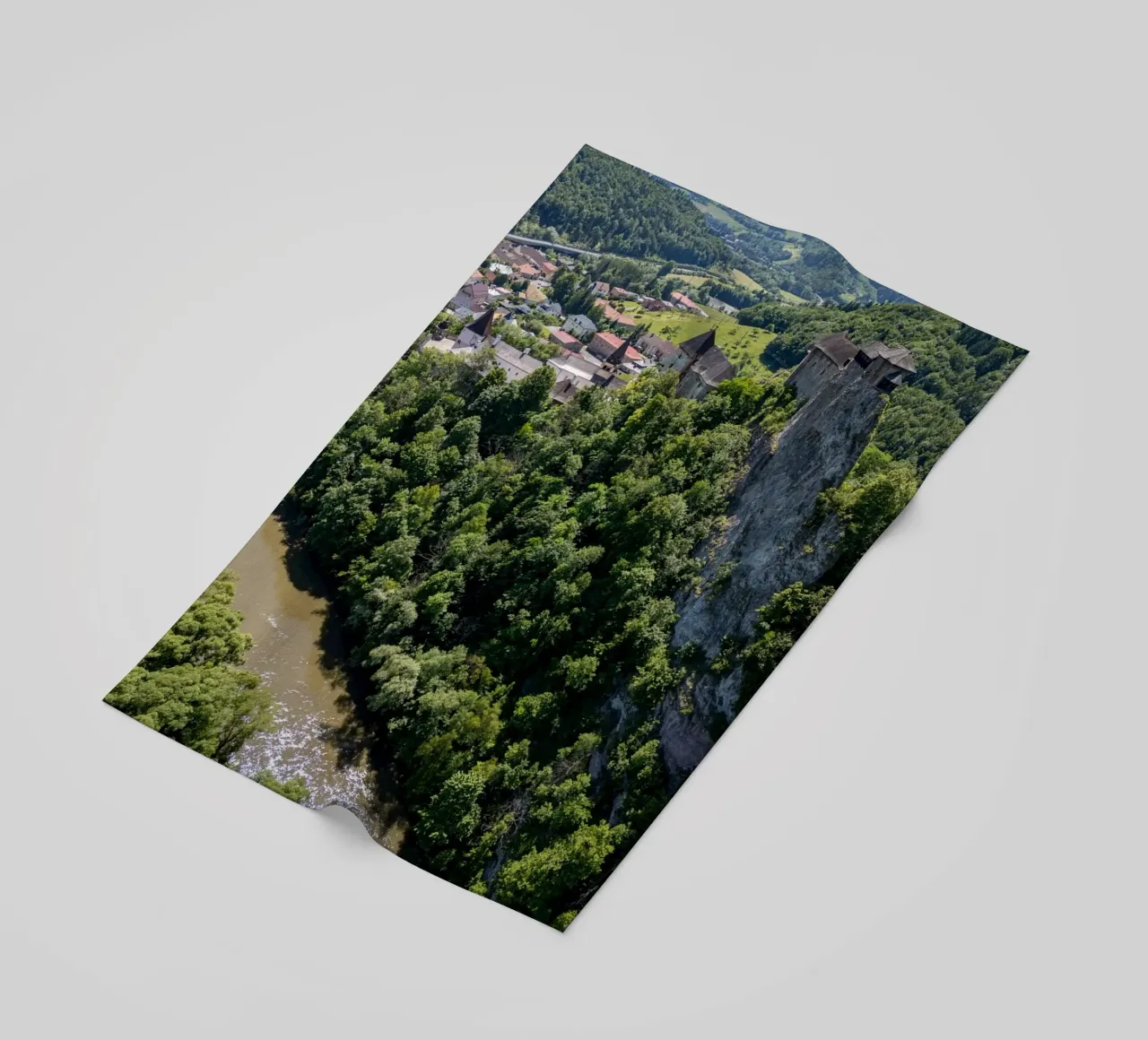Aerial view of Orava Castle in Slovakia beach towel by anderm