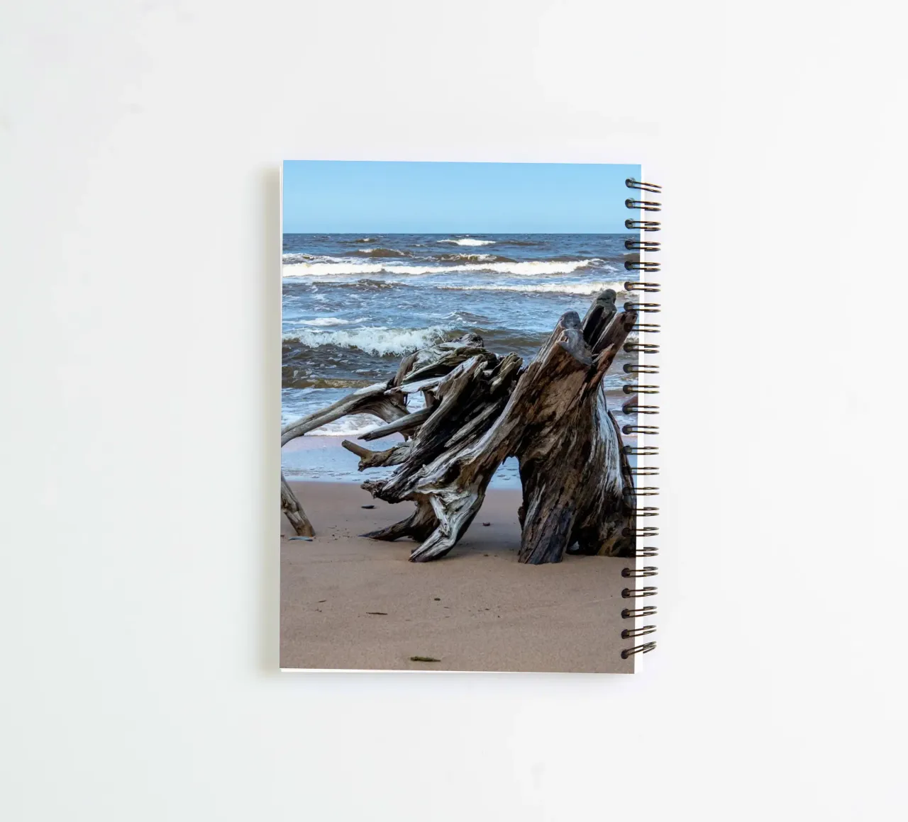 Tree log at sea shore spiral notebook by anderm
