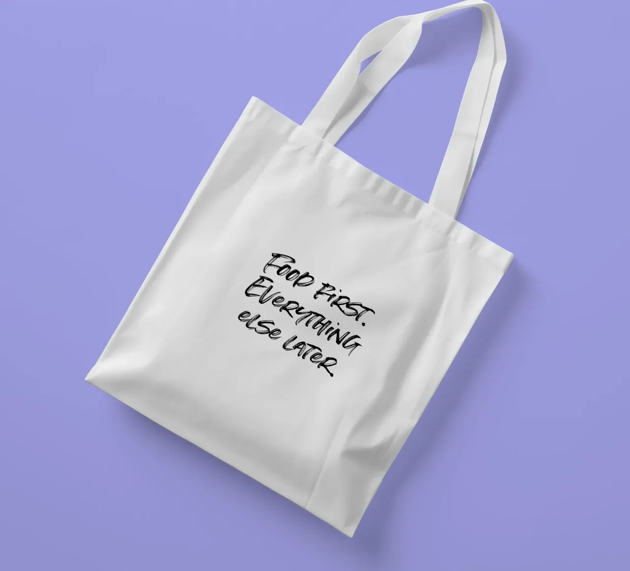 Food first, everthing else later | minimalistic design borsa in juta da just typo