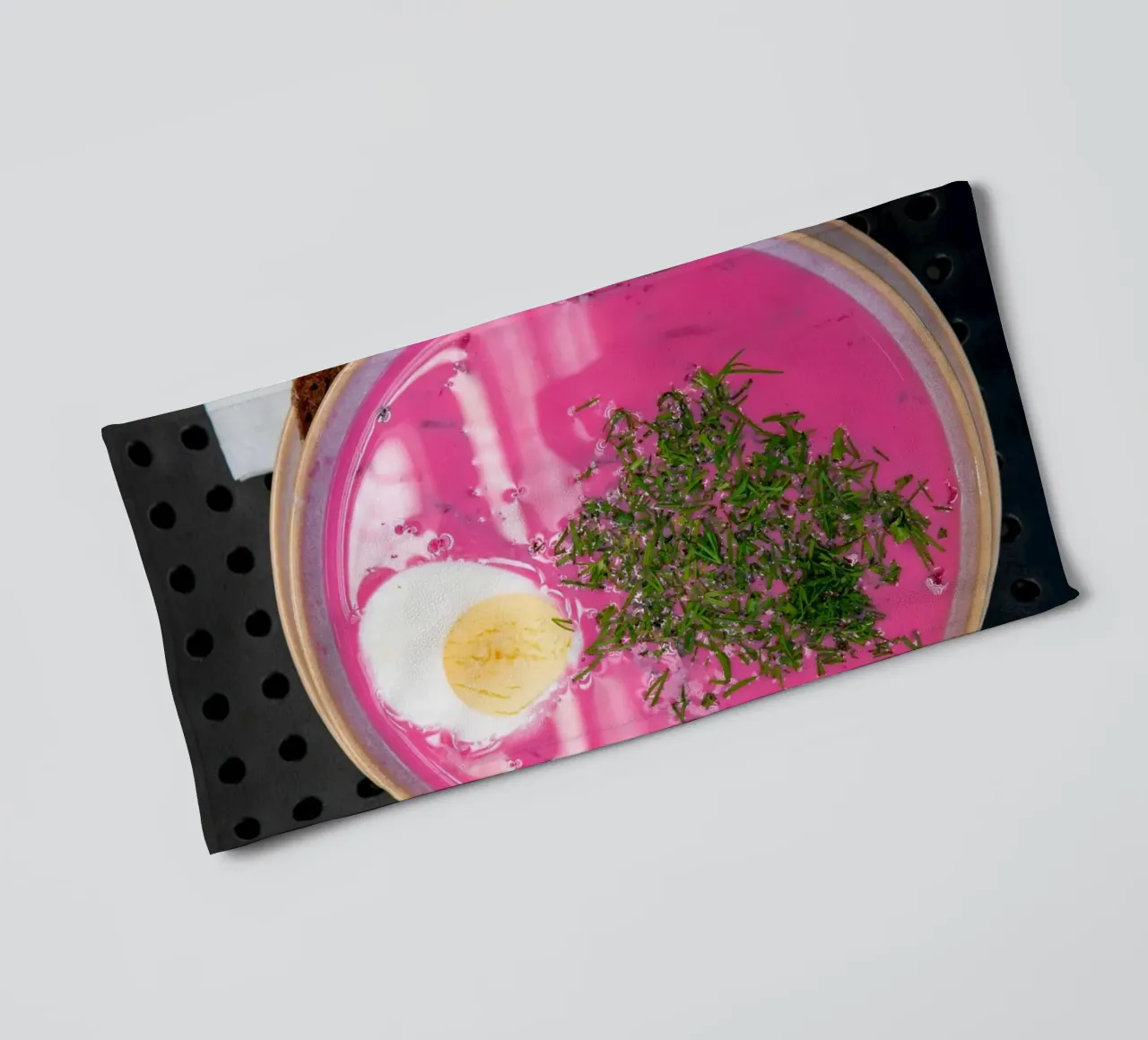Beetroot soup with egg in Latvia towel by anderm