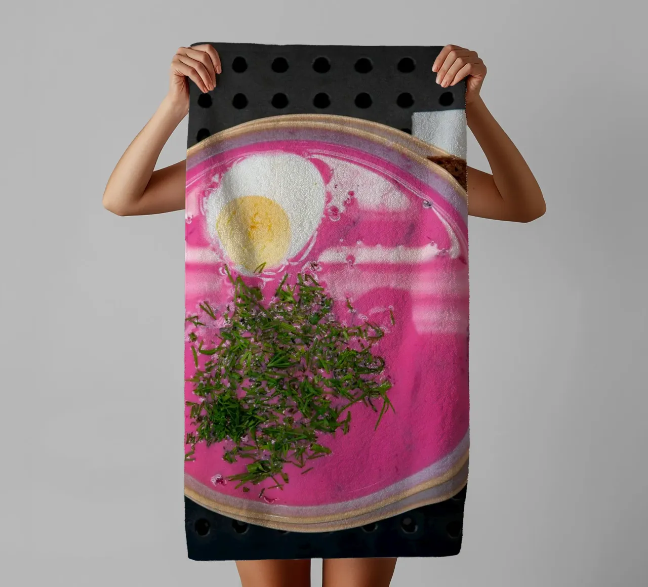 Beetroot soup with egg in Latvia towel by anderm