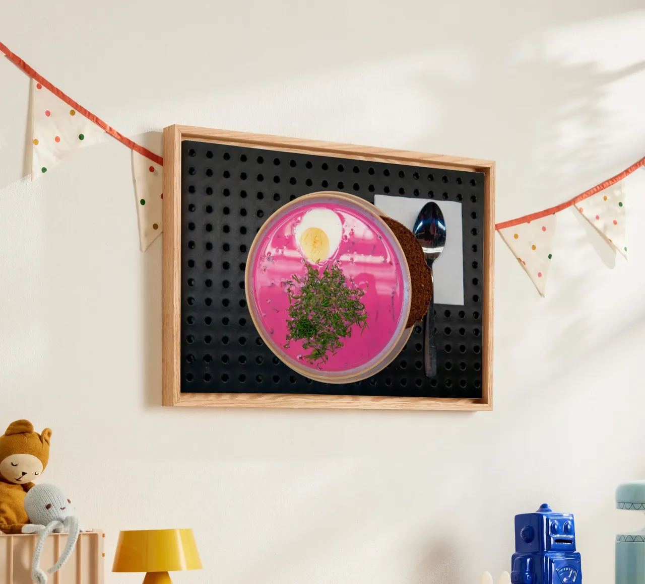 Beetroot soup with egg in Latvia canvas by anderm