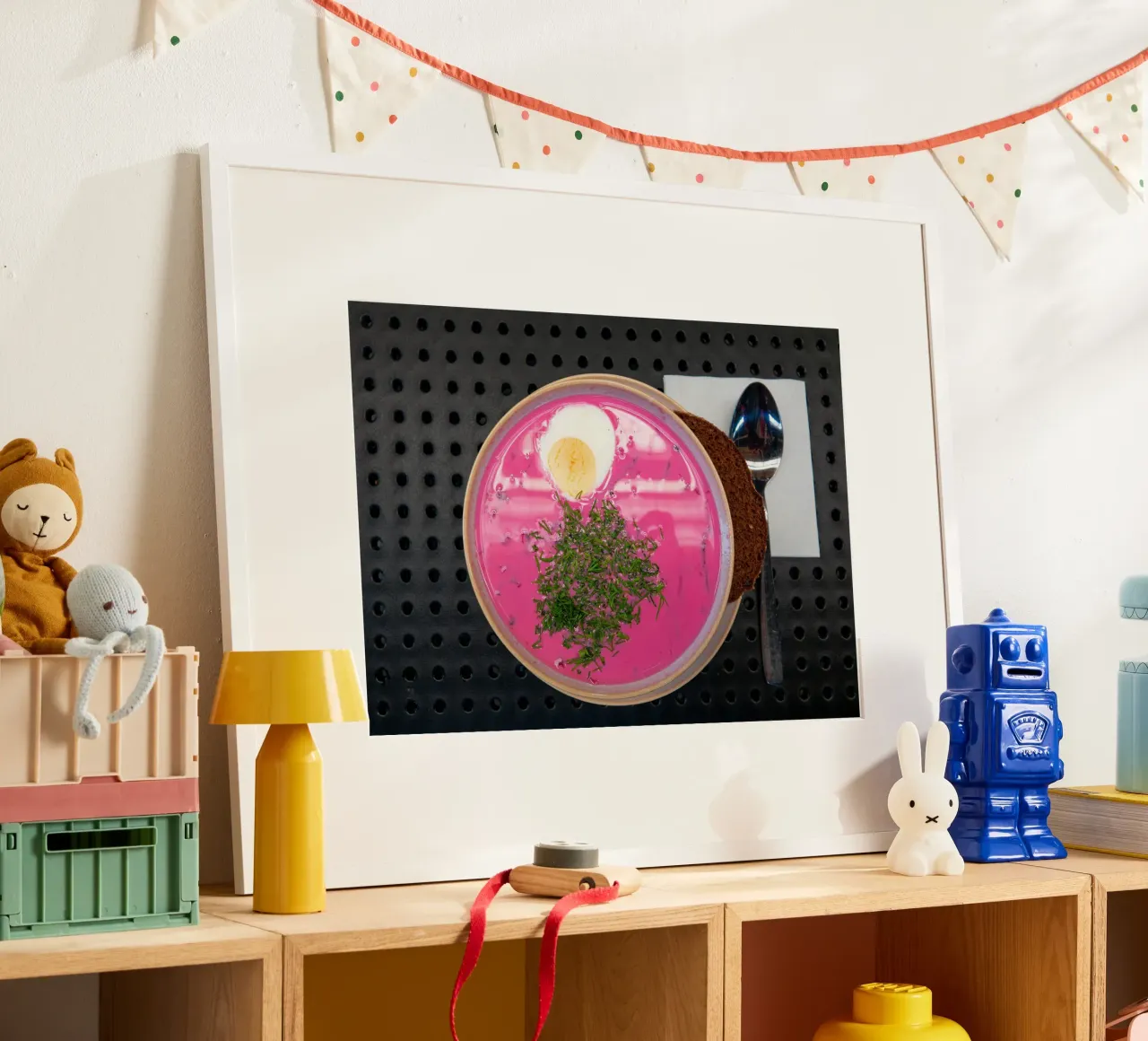 Beetroot soup with egg in Latvia poster with plastic frame by anderm