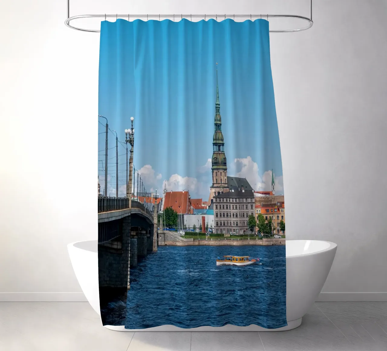 View of Riga, capital of Latvia shower curtain by anderm